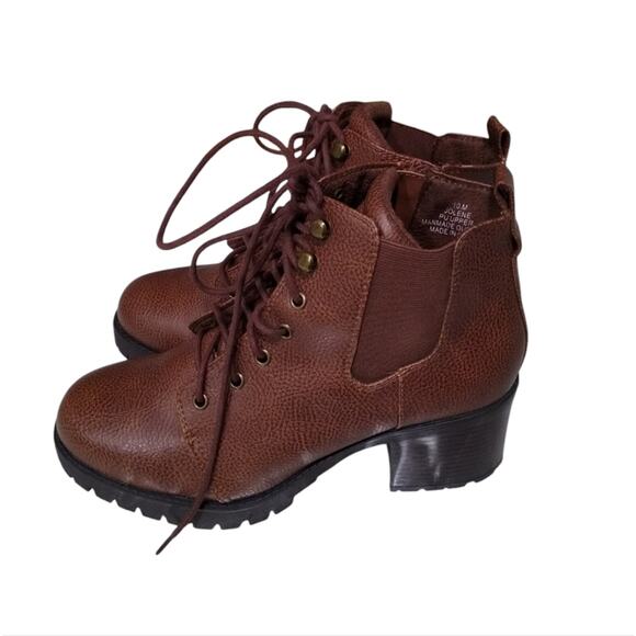 [H219] Brown Heeled Ankle Booties, Size 10 - Picture 1 of 8